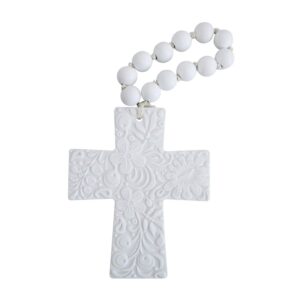 white porcelain cross with beads