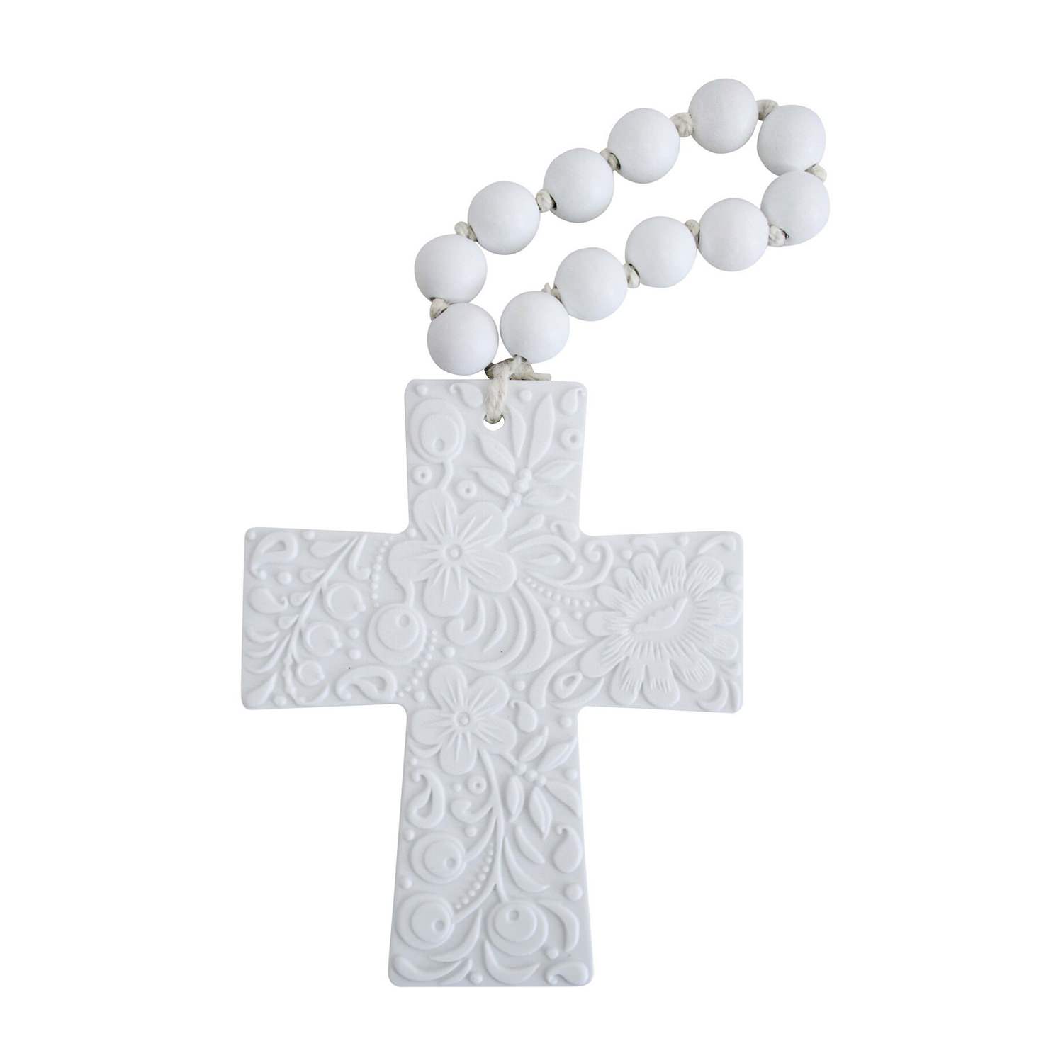 white porcelain cross with beads