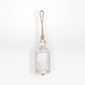 Whitewash metal bell with jute 20cm long