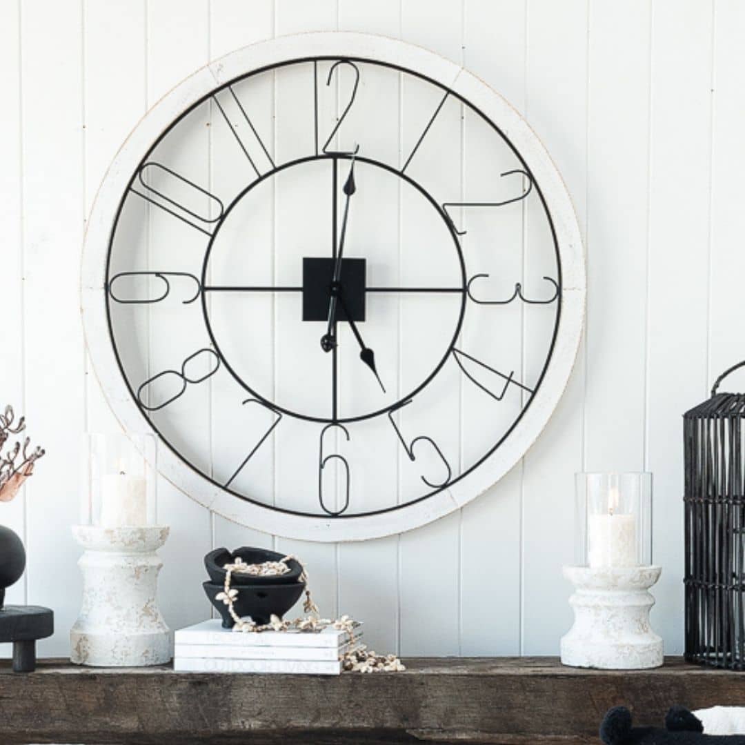 whitewashed timber wall clock