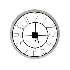 Whitewashed timber wall clock with large metal numerals