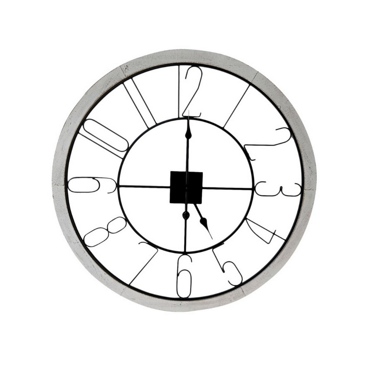 Whitewashed timber wall clock with large metal numerals
