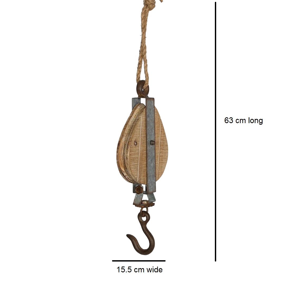 Wood Metal Wall Hook Decorative Pulley Hanging - Image 2
