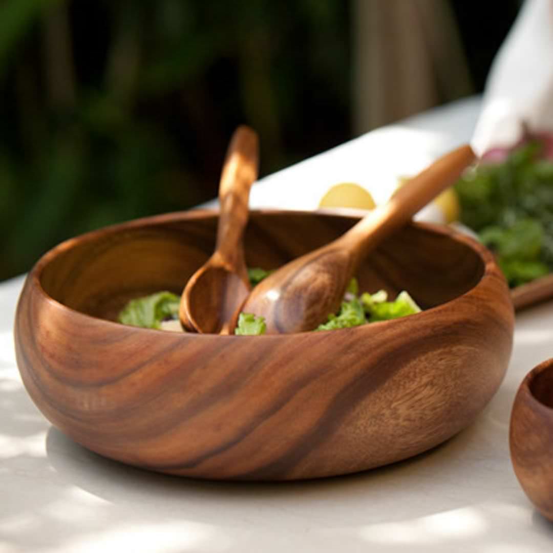 Round Acacia Wood Bowl Medium 20cm - Image 2