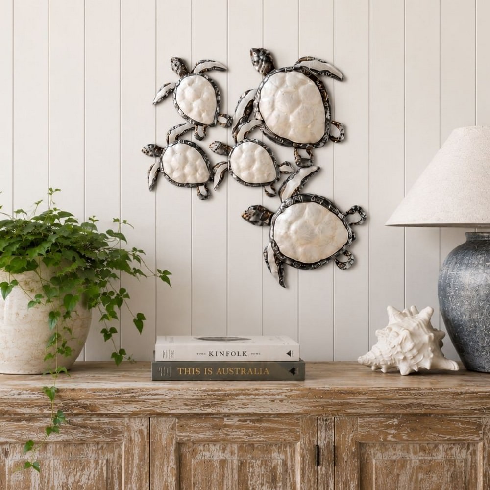 Capiz sea turtle family wall art
