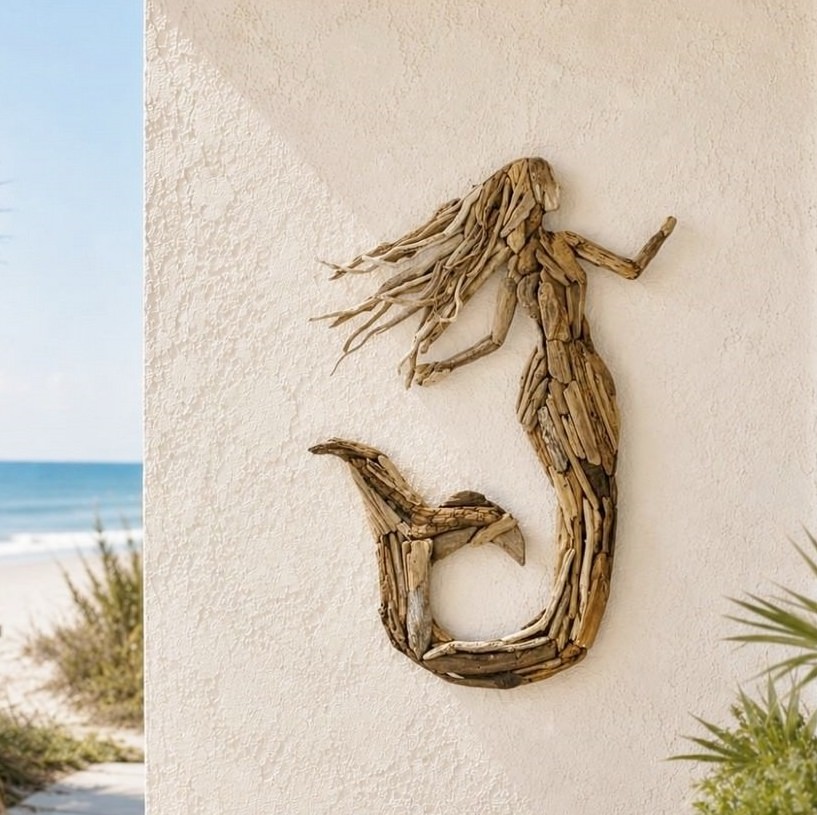 natural driftwood mermaid wall art