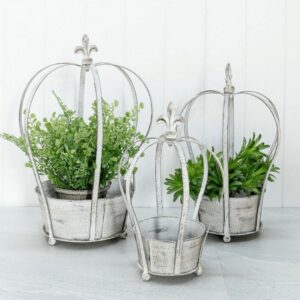 set of 3 metal crown planters