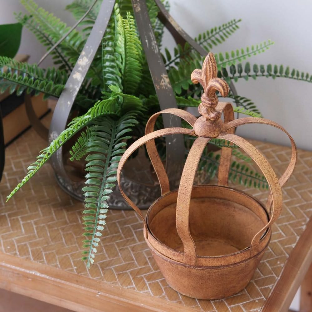 Rusty Metal Crown Planters Set of 2 - Image 2