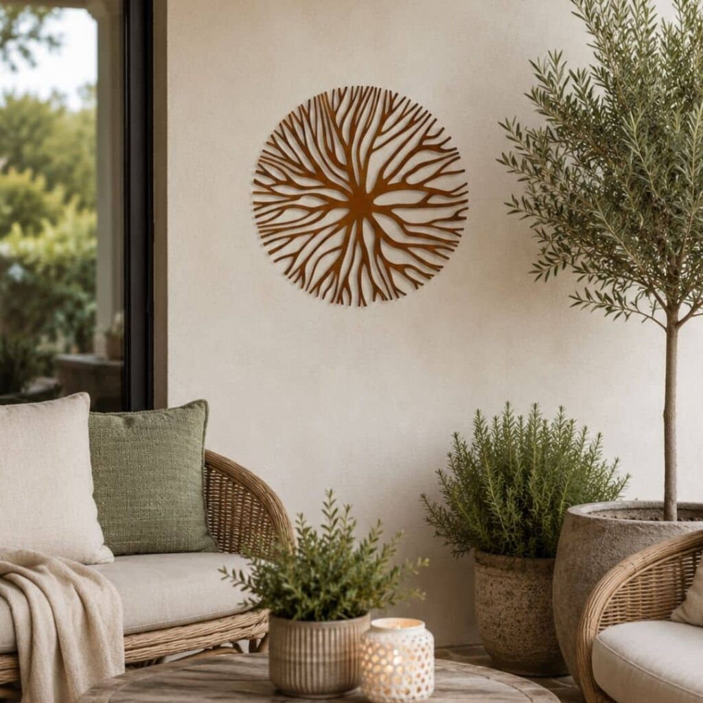60cm river gum branches metal wall art with rustic rust finish
