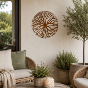 60cm river gum branches metal wall art with rustic rust finish