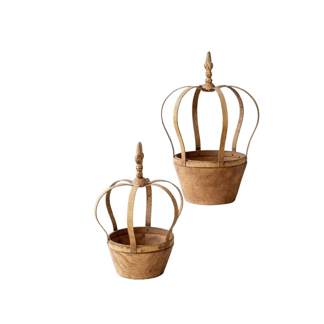 Rusty Metal Crown Planters Set of 2 - Image 4