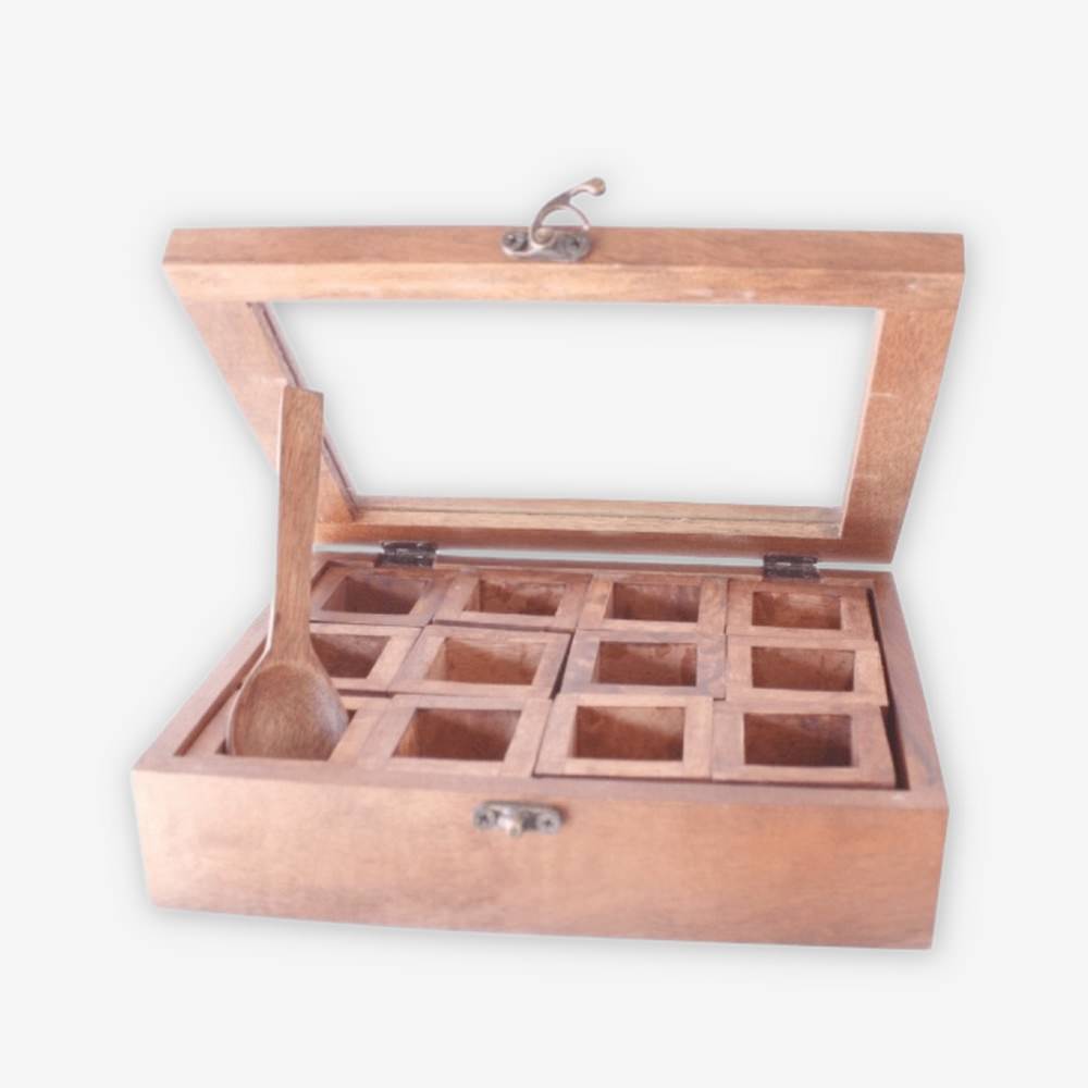 12 Cube Wood Spice Box & Spoon - Image 2