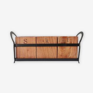 acacia wood and iron cutlery holder
