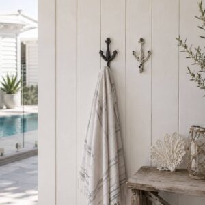 cast iron anchor wall hook for indoors or outside - navy or white with rustic finish