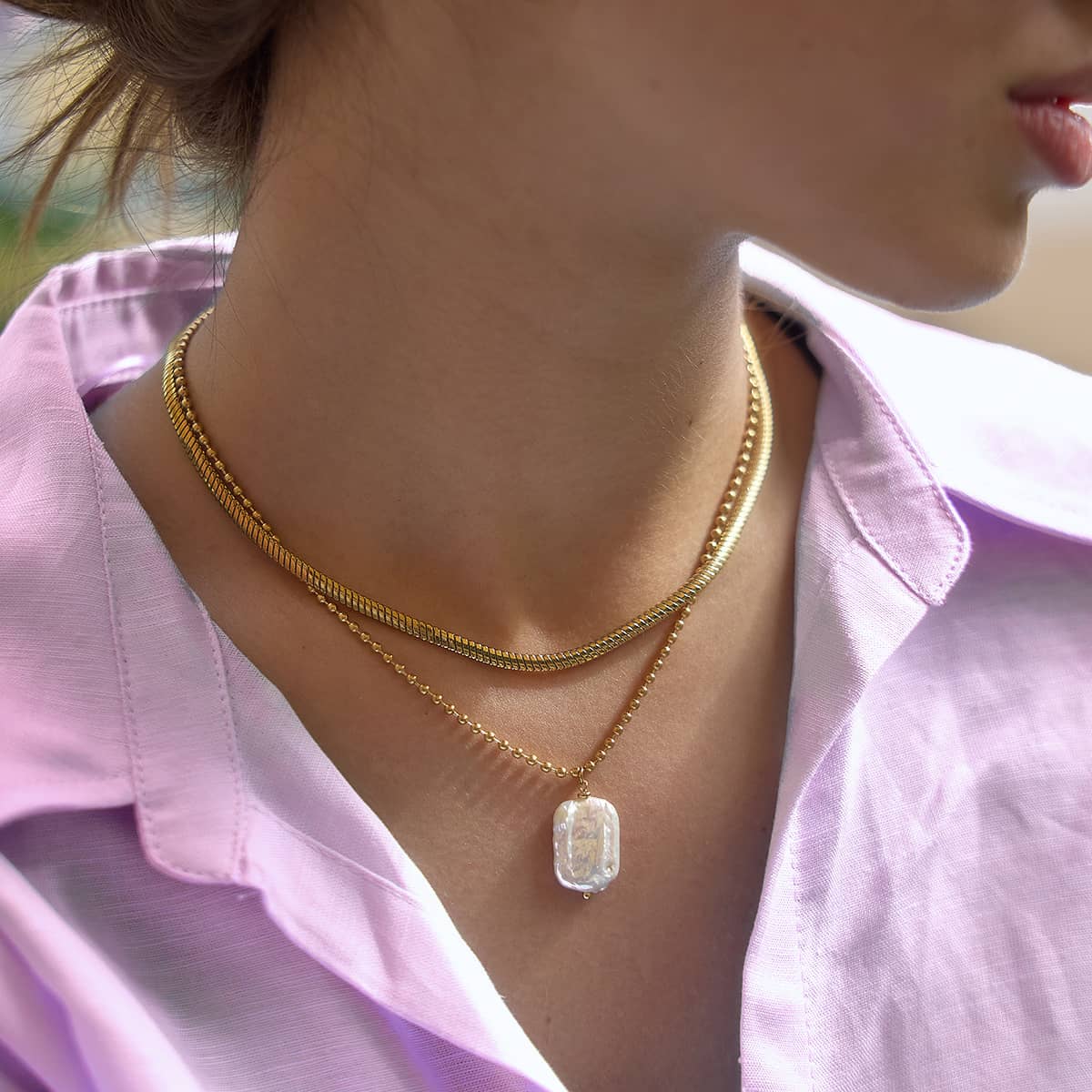 Baroque Freshwater Pearl Pendant Necklace 18k Gold Plated - Image 3
