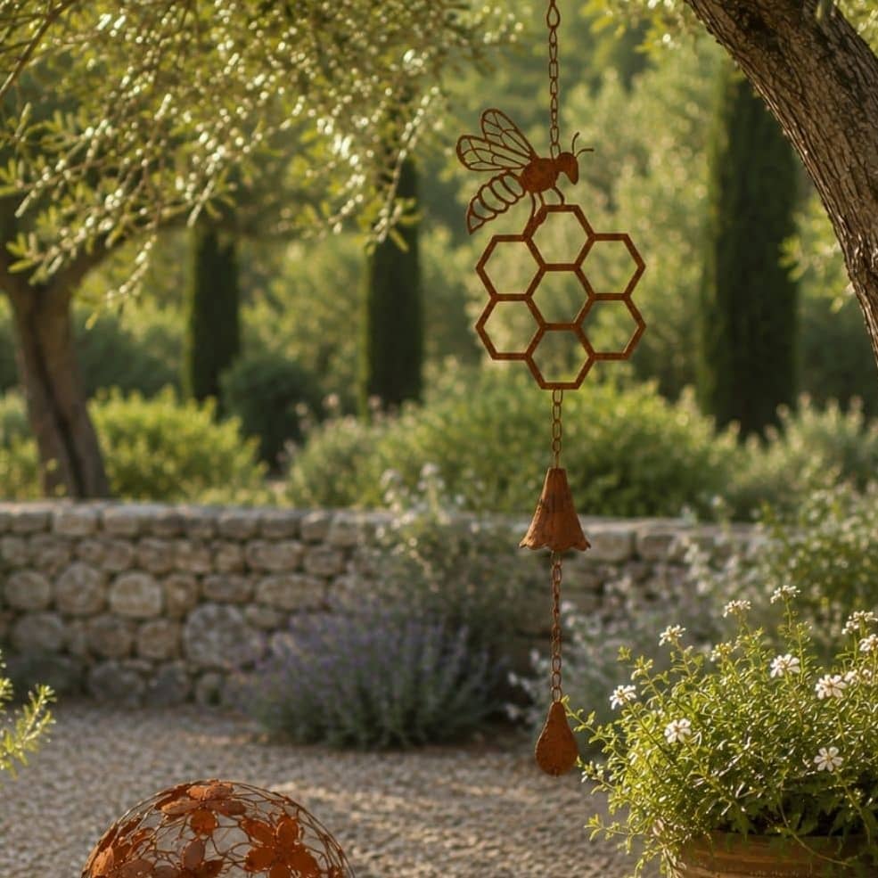 metal bee and honeycomb hanging bell chime