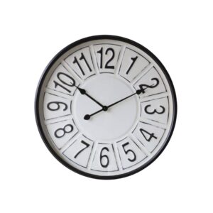 black and white wall clock with large numbers - pressed metal and glass