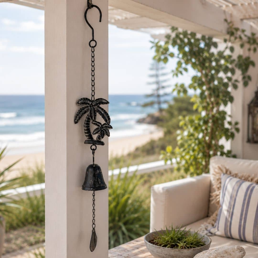 cast iron palm tree hanging bell chime