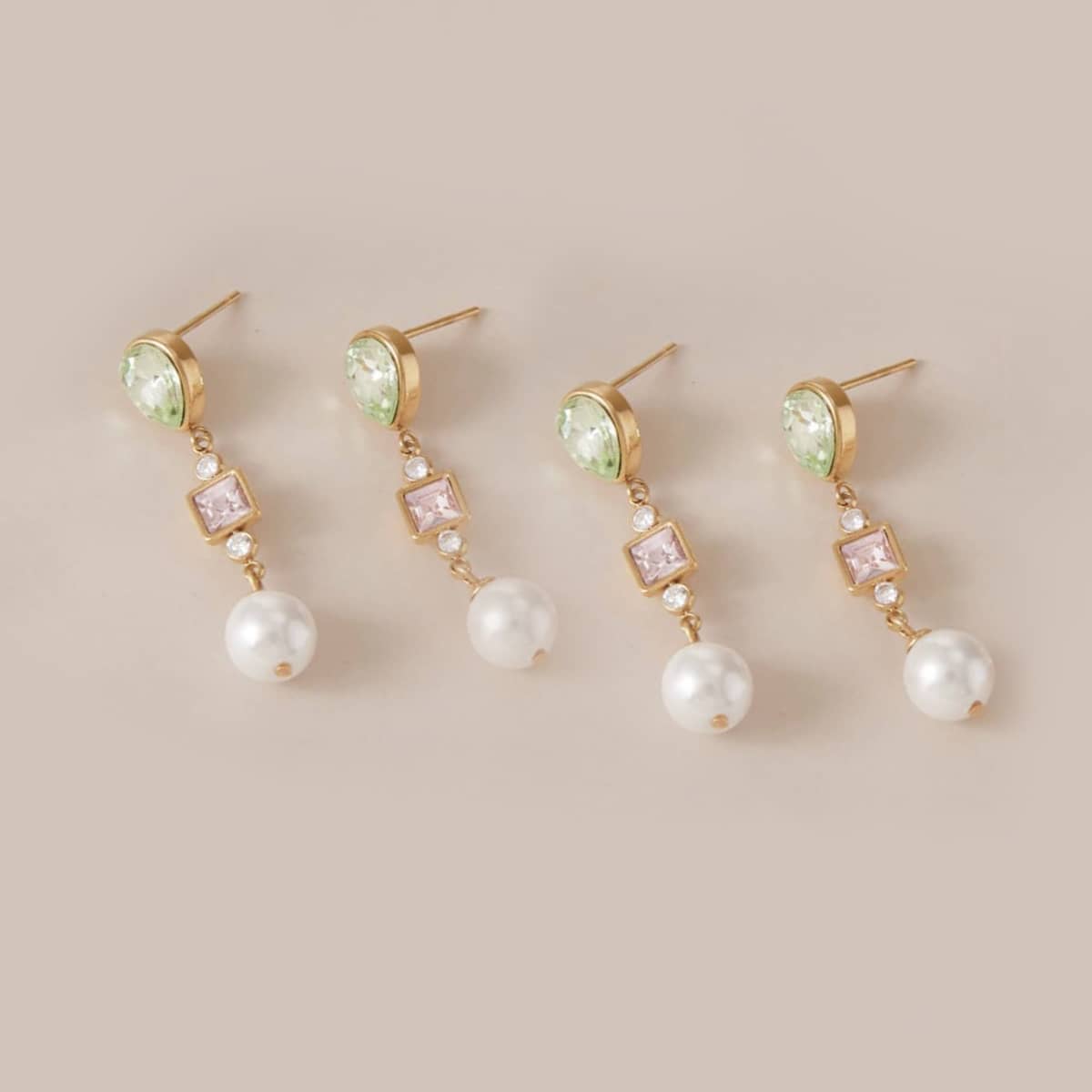 Coloured Crystal Pearl Drop Earrings 18k Gold Plated - Image 5