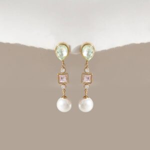 Coloured crystal and glass pearl drop earrings 18k gold pvd plating