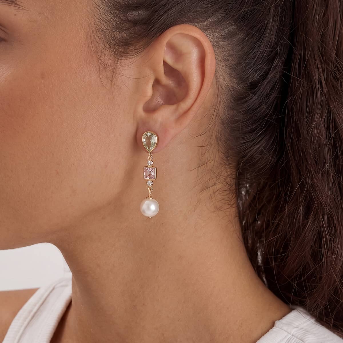 Coloured Crystal Pearl Drop Earrings 18k Gold Plated - Image 3