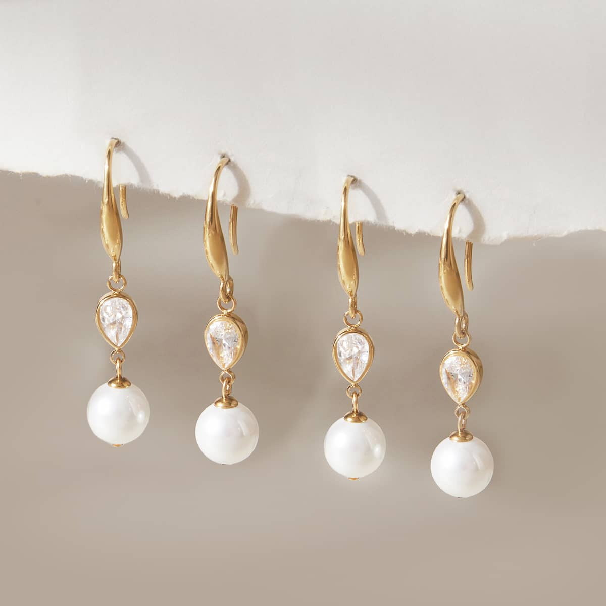 Crystal & Pearl Drop Earrings 18k Gold Plated - Image 4