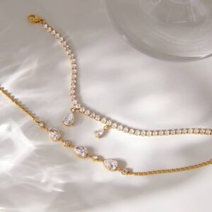 18k gold plated crystal tennis bracelet with teardrop charms