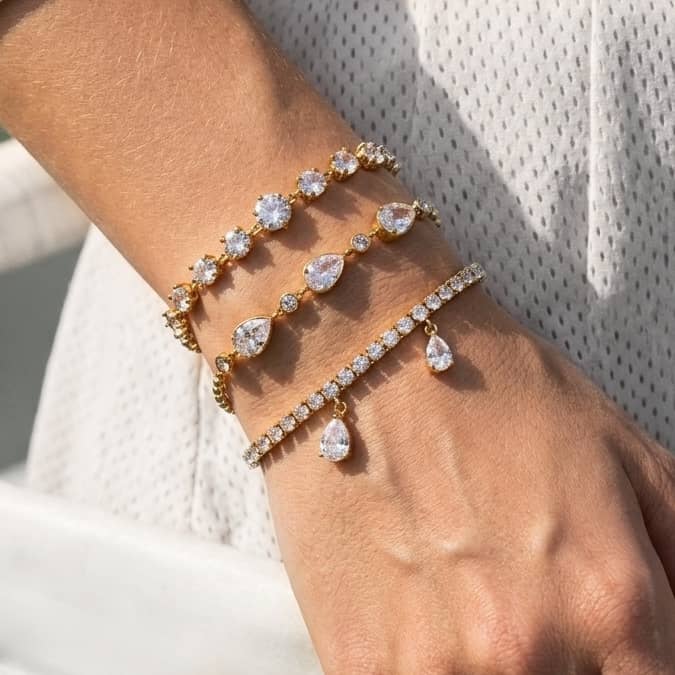 Crystal Teardrop Tennis Bracelet 18k Gold Plated - Image 2