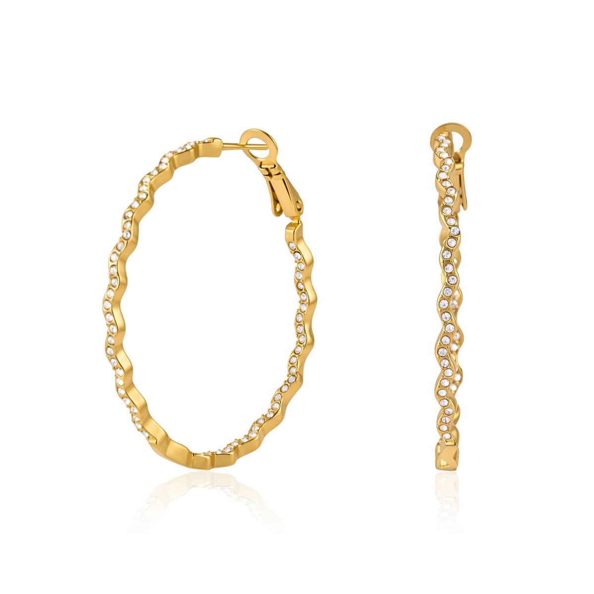 18k gold pvd plated crystal twist hoop earrings