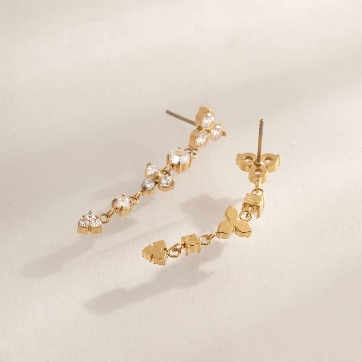 Cubic Zirconia Linear Drop Earrings 18k Gold Plated - Image 4