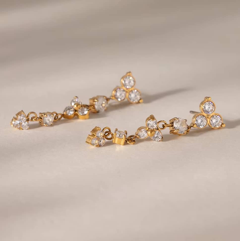 Cubic Zirconia Linear Drop Earrings 18k Gold Plated - Image 5