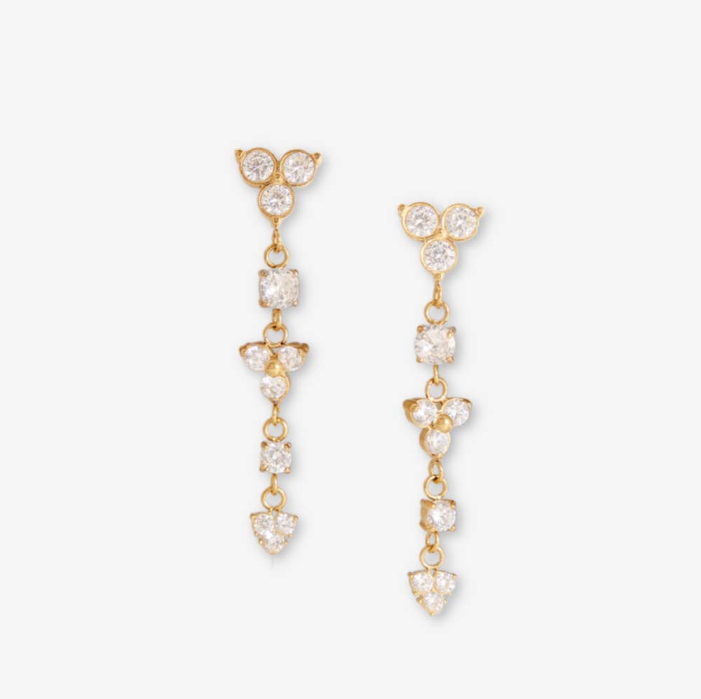 Linear drop earrings with alternating trio of cubic zirconia