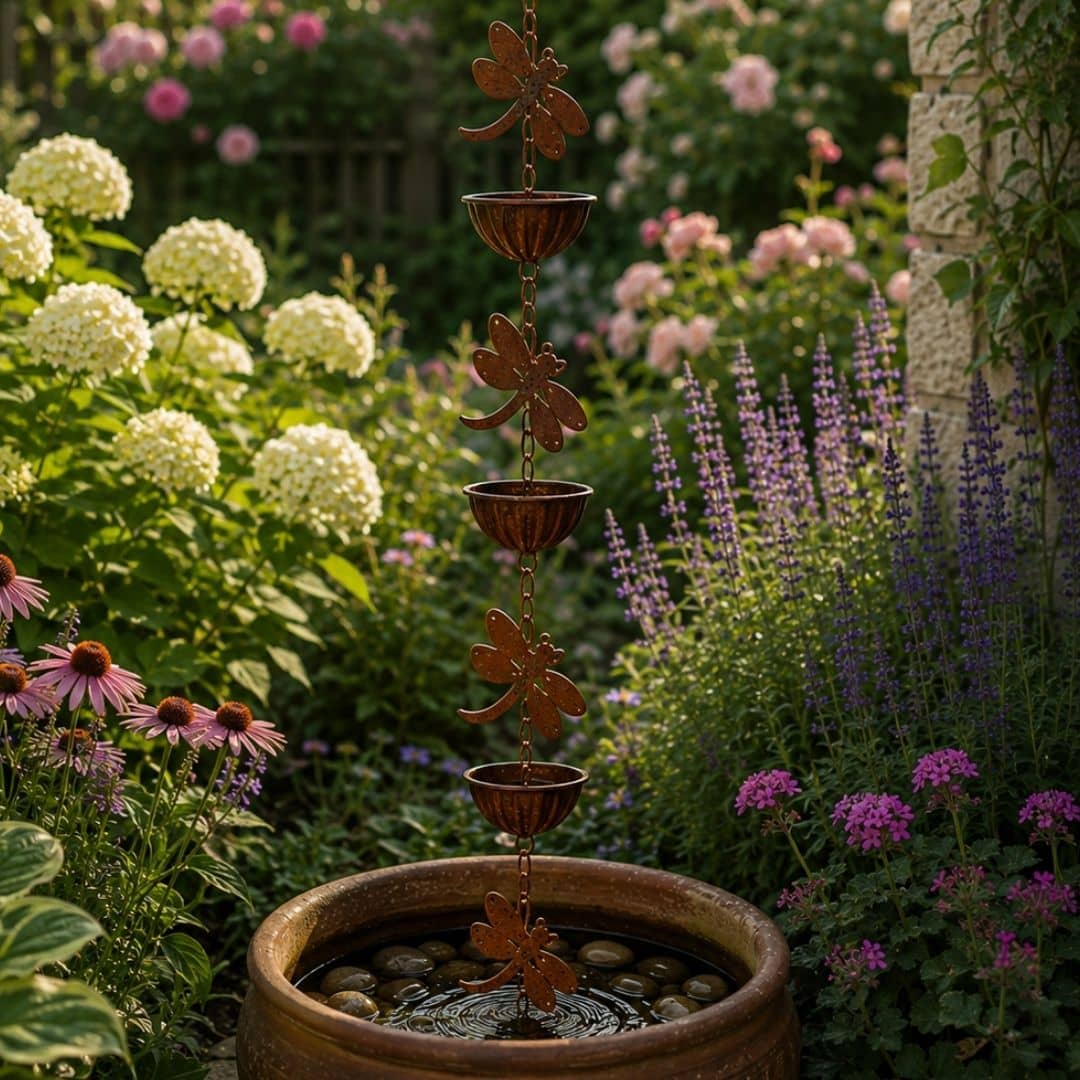 rustic metal dragonfly rain chain 2m long