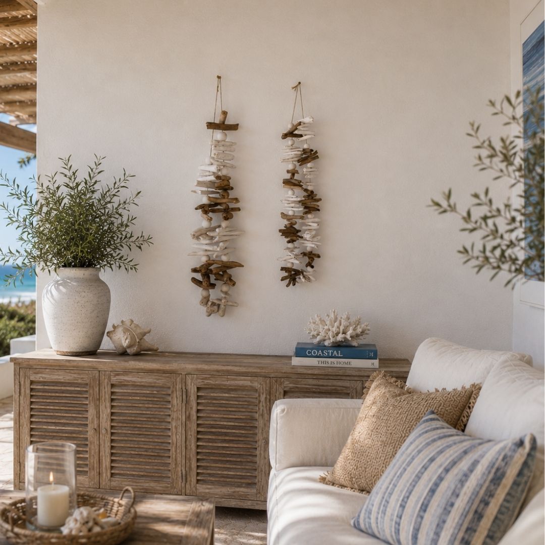 Driftwood and Bead Necklace Hanging Wall Decor - Image 2