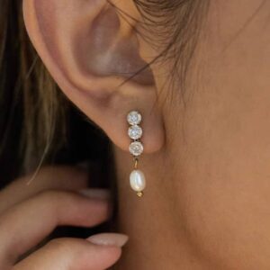 Freshwater Pearl Drop Earrings CZ 18k Gold Plated