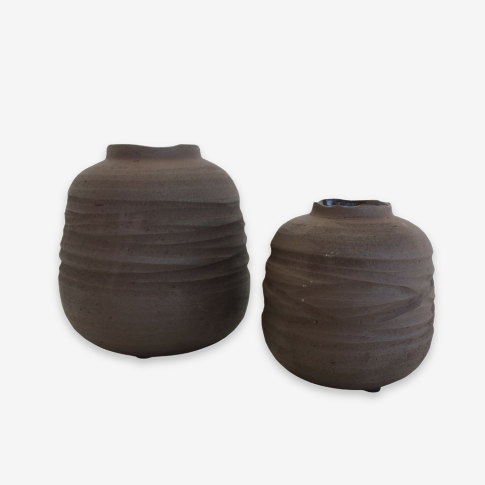 Handmade Ribbed Ceramic Vase - Image 2