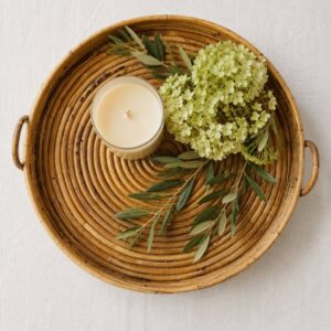 large round rattan tray with handles - 50cm diameter x 5cm high plus handles