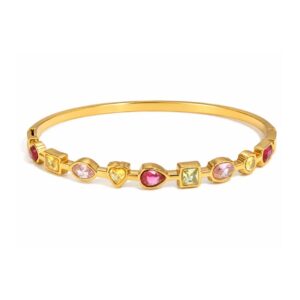 18k gold plated bangled with coloured zircon crystal in multi shapes