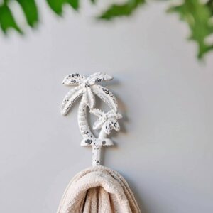 palm trees wall hook made of cast iron, in navy with whitewash finish, or distressed white