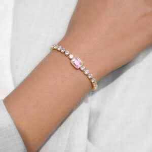 18k gold plated pink zircon tennis bracelet