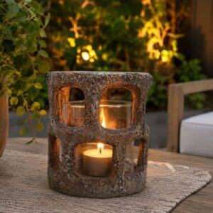 rust stone look candle holder or vase