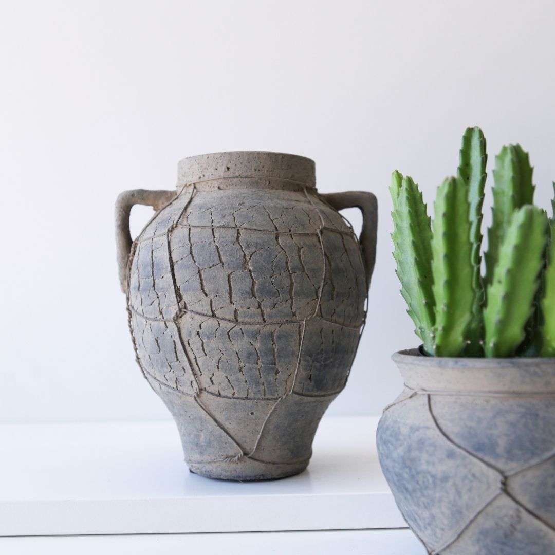 handmade rustic ceramic vase with handles