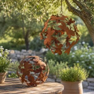 rustic metal dragonfly garden sphere free standing or hanging