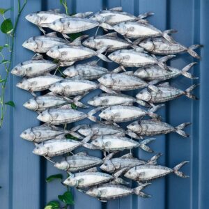 3d metal wall art of school of herring fish - hand painted