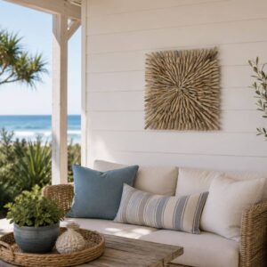 natural driftwood wall art in square shape with layered pieces