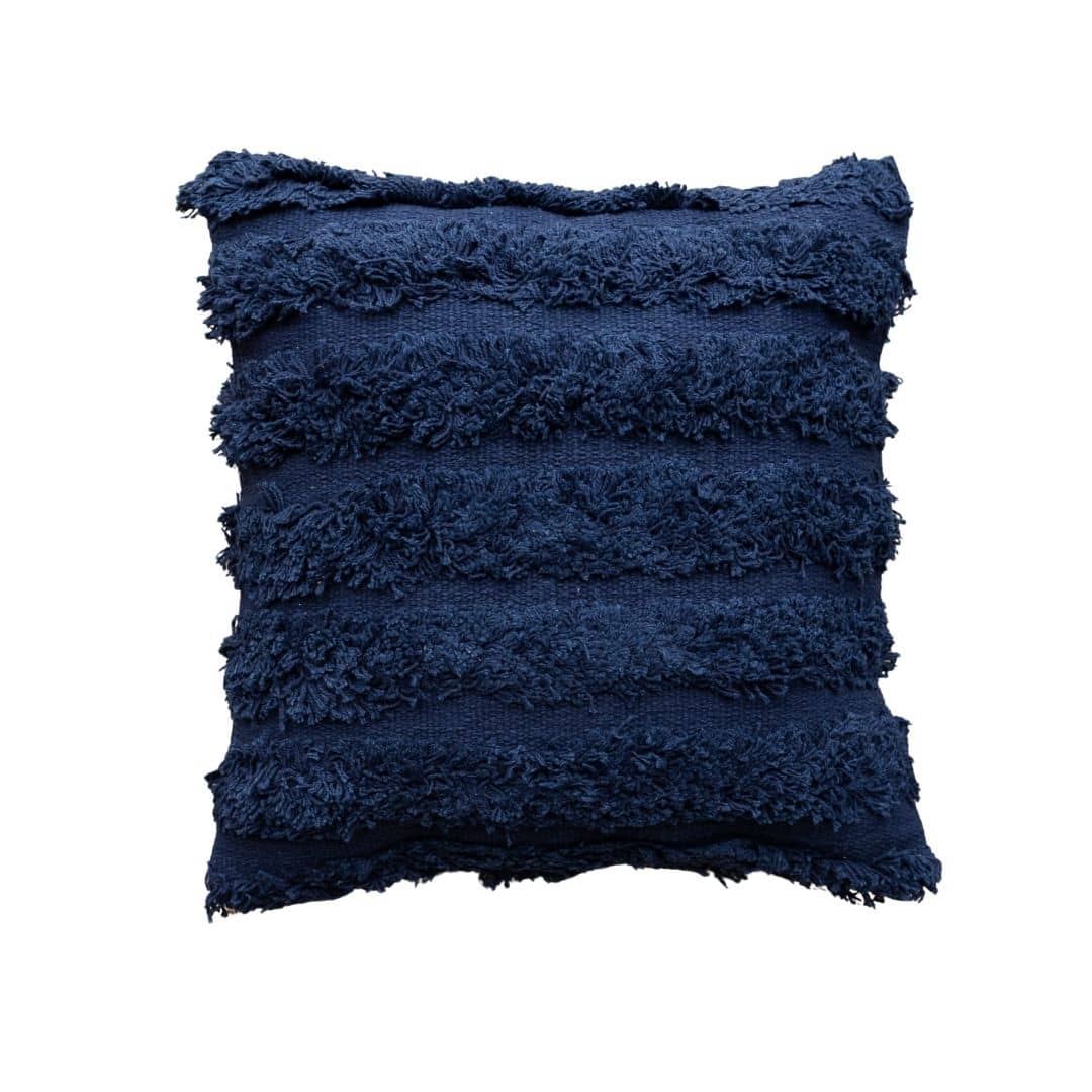 Square Navy Tufted Cotton Cushion - Image 2