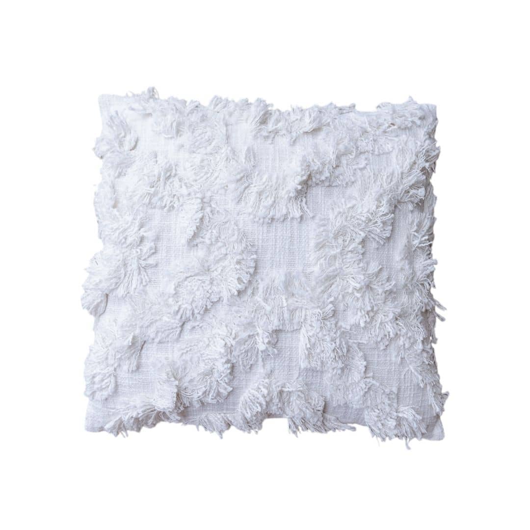 Square White Tufted Cotton Cushion - Image 2