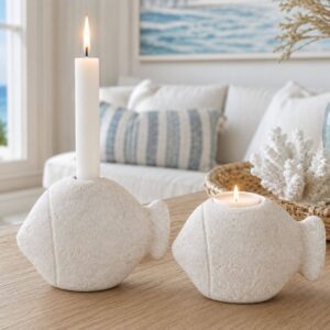 Stone fish taper candle holder