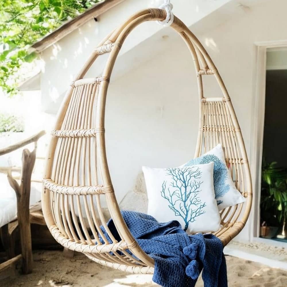 teardrop rattan swing with open weave