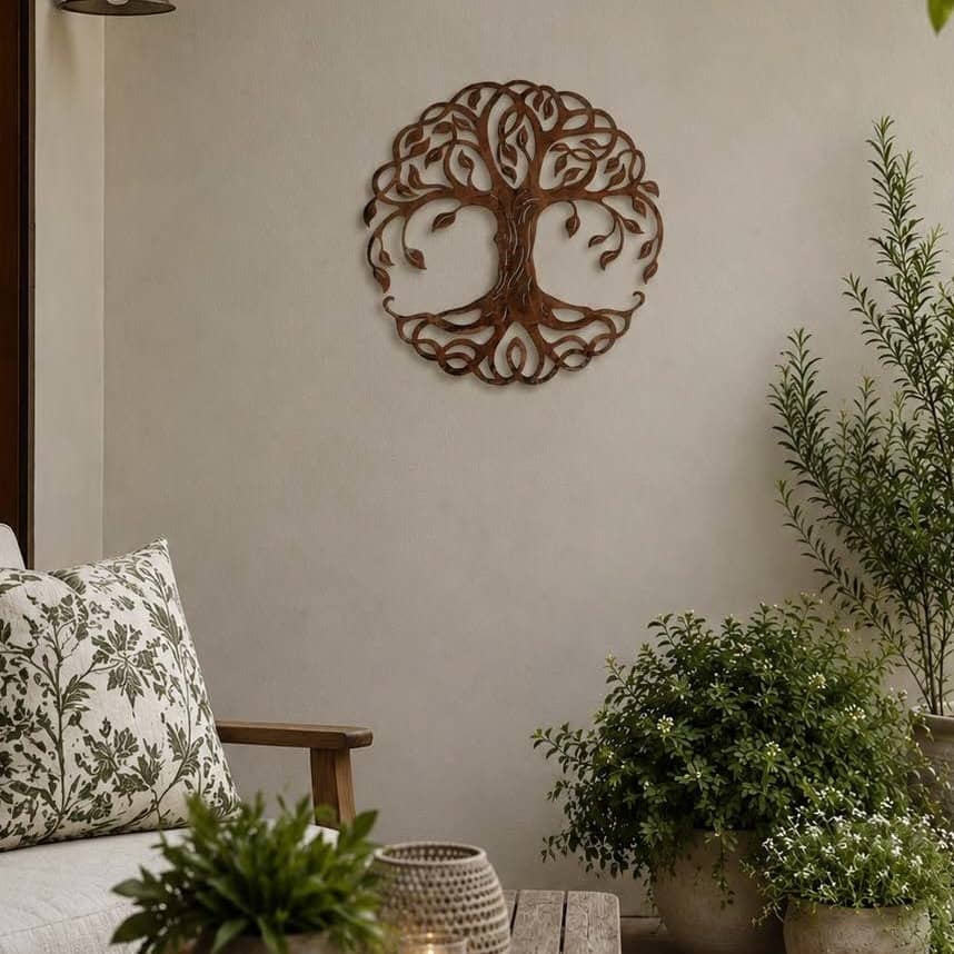 60cm metal tree of life wall art with rust finish